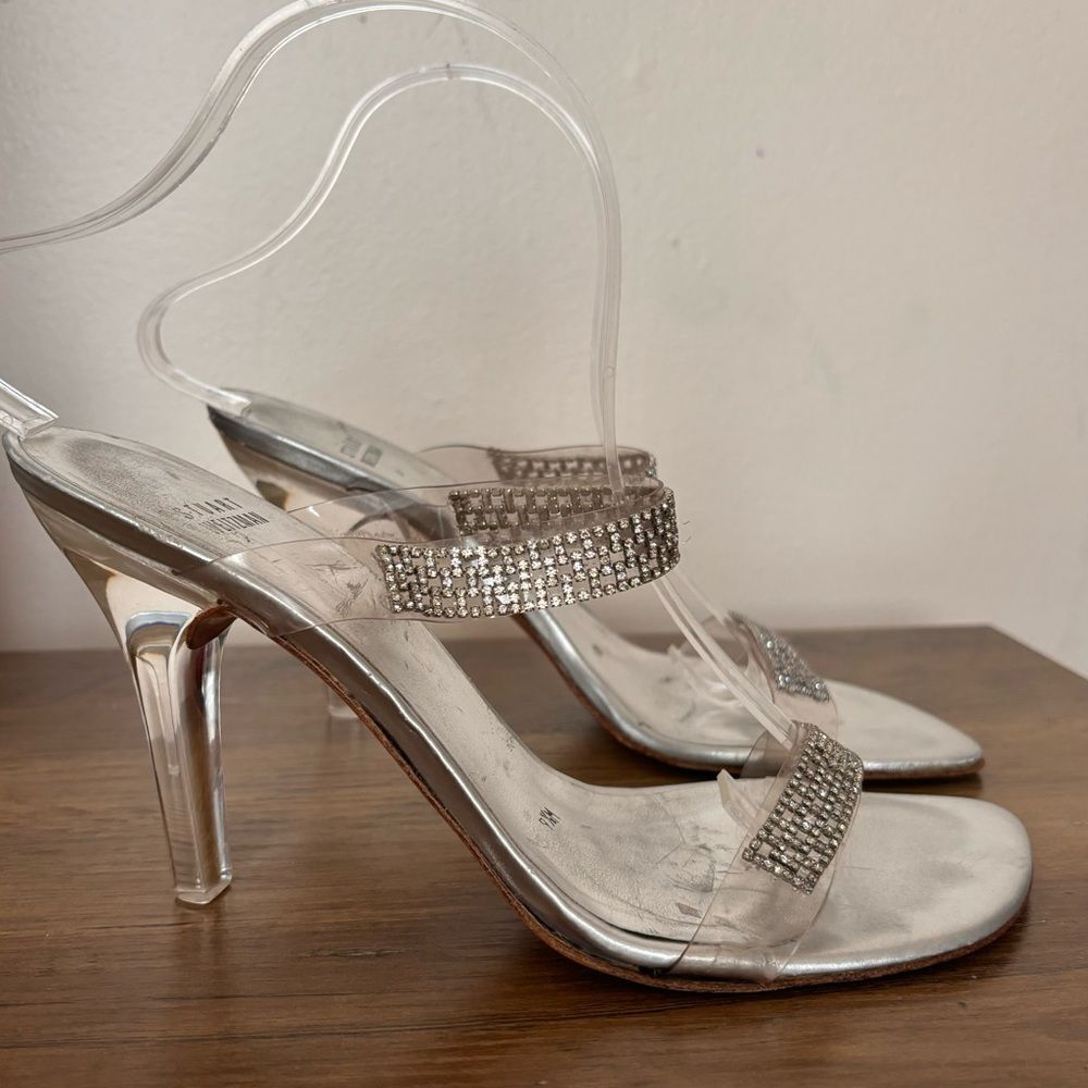 Stuart Weitzman Clear Embellished  Heel Sandals